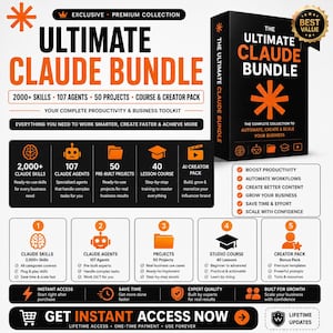 Ultimatives Claude Bündel | 2000+ Claude Fähigkeiten, 107 KI-agenten, 50 Projekte Claude Studio Kurs Ersteller-Paket Geschäftsautomatisierungs-Toolkit