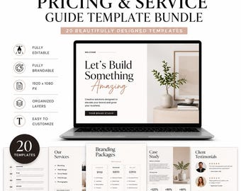 Pricing & Service Guide Template Bundle | 20 Canva And  illustrator Client Welcome Guide Templates | Branding Package Proposal Kit