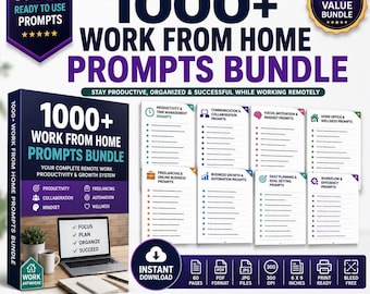 1000+ Remote Work Promts Bundle | Productivity Planner | Freelancing Toolkit | Work From Home Success Guide | Printable PDF Pack