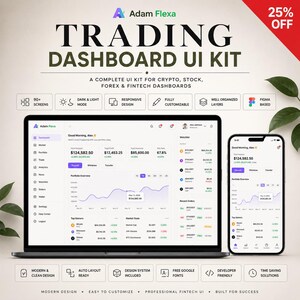 Figma Trading Dashboard UI Kit: 90+ Fintech Screens (Dark/Light Mode)