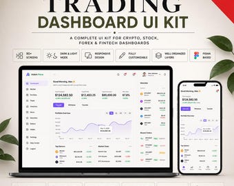 Trading Dashboard UI Kit for Figma 90+ Fintech Screens Crypto & Stock Trading App UI Design Dark  Light Mode SaaS Admin Dashboard Template