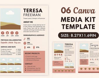 Plantillas editables para kits de prensa de influencers: Relaciones públicas y colaboración con marcas (Descarga digital en Canva)