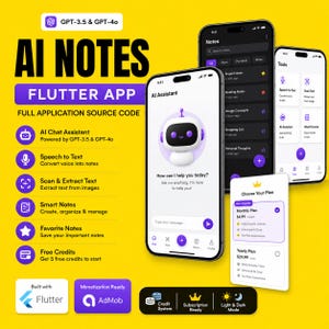 AI Notes Flutter App Source Code, AI Chatbot App, GPT-4o App, AdMob