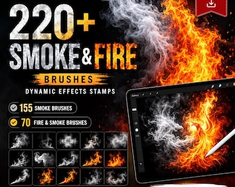 Procreate Smoke & Fire Brushes: 220+ Dynamic FX Stamps (Digital Download)