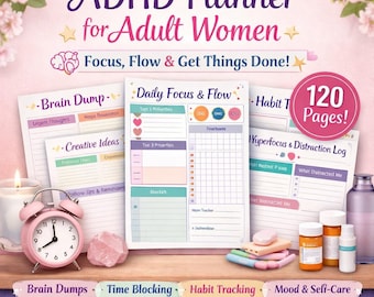 ADHD Planner for Women | Daily Focus & Routine Organizer | Canva Editable PDF | Productivity And  Habit Planner