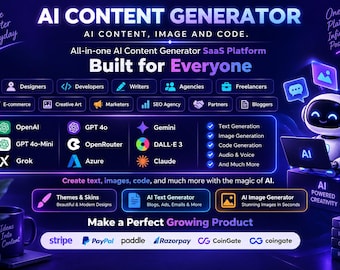 All in One AI SaaS Source Code, AI Content Generator, Chatbot, Image Video Voice Tools, White Label SaaS Platform