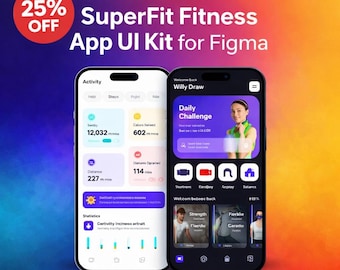 SuperFit Fitness App UI Kit, Figma Workout Mobile Design (Dark Light Mode)