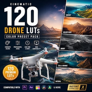 20 Cinematic Drone LUTs Pack | DJI, Travel  Aerial Color Grading Presets for Premiere Pro, Final Cut Pro & Wedding Films