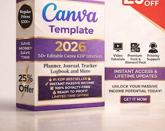 2026 KDP Journal & Planner Templates | 50+ Canva Editable Designs | Commercial Use Print Ready | Digital Download