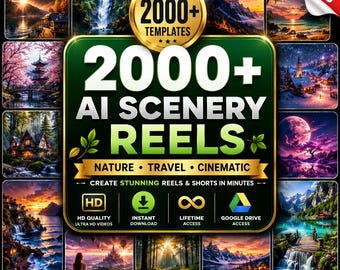2000+ AI Scenery Reels Templates | Nature Travel Cinematic Bundle (Digital Download)
