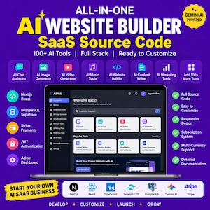 AI Website Builder SaaS Source Code, Gemini AI Platform, Next.js SaaS Script, Ai Chat Image Video Generator, Full Stack AI Tools