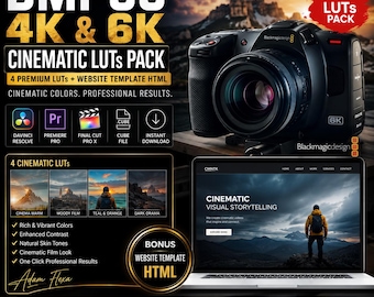 Paquete de LUTs cinematográficos 4K y 6K para BMPCC / LUTs de corrección de color para cámaras Blackmagic + Plantilla web HTML