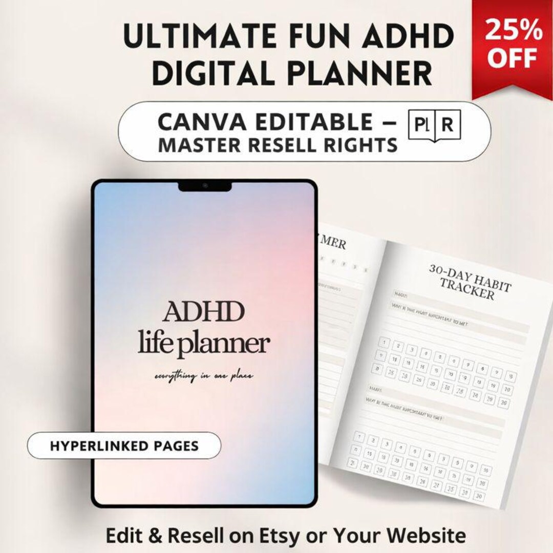 ADHD Life Planner Canva Template | Editable Digital Planner (resale ...