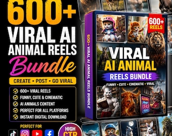 600+ Viral AI Animal Reels Bundle | Funny, Cinematic Content (Digital Download)