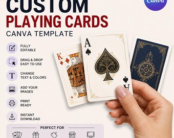Plantilla editable de cartas de juego en Canva / Plantilla personalizada para juegos de cartas / Baraja de póker imprimible / Cartas de juego en blanco / Descarga instantánea