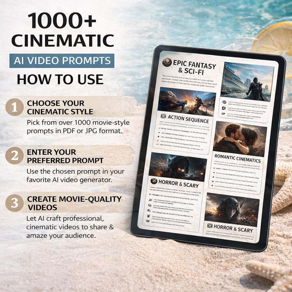 1000+ Cinematic AI Video Prompts Bundle | Movie Style Prompts PDF ...