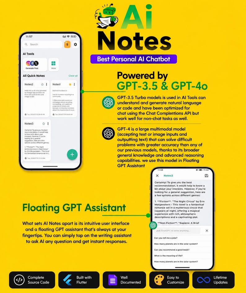 AI Notes Flutter-app broncode, AI-chatbot-app, GPT-4o-app, AdMob afbeelding 5