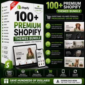 100+ Premium Shopify Themes Bundle | Responsive eCommerce Templates | Dropshipping Store Designs | Online Store Website Themes Pack