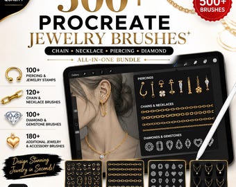Meer dan 500 Procreate-sieradenpenselen | Ketting-, halsketting-, piercing- en diamantstempels (direct te downloaden)