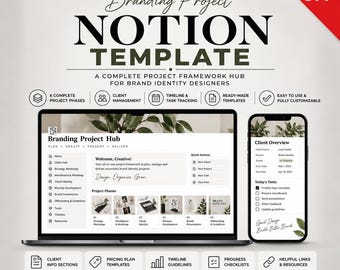 Notion Branding Project Template | Brand Identity Workflow Hub | Graphic Designer Client Portal | Freelance Project Management