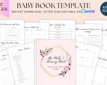 Editable Baby Memory Book Canva Template | Baby Keepsake Journal First 5 Years Pregnancy to Age 5 Milestone Book Baby Scrapbook KDP Interior