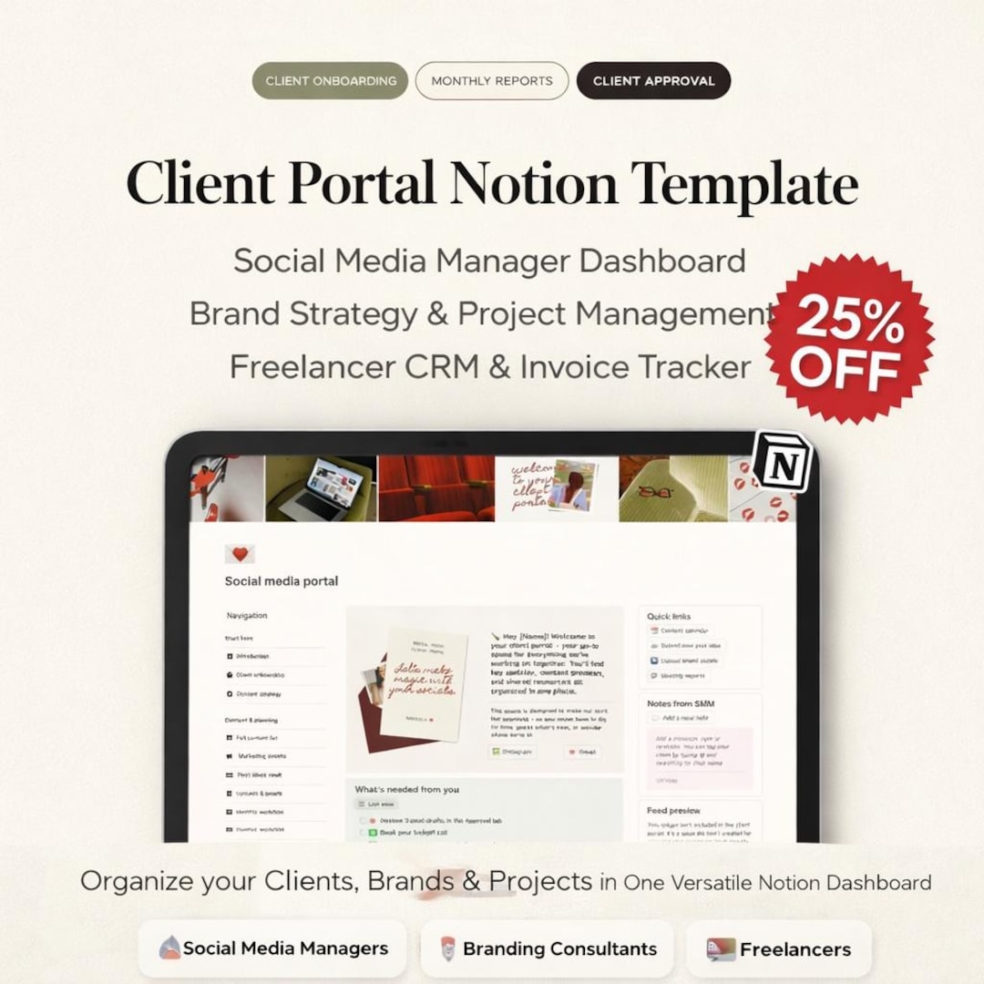 Client Portal Notion Template | Social Media Manager Dashboard | Brand ...