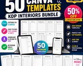 50 Canva KDP Templates 6x9 Bundle | Editable Planner Pages | Journal Interiors Pack | Low Content Book Templates | Commercial Use PDF