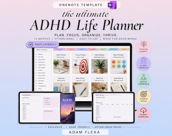 ADHD Planner OneNote Template, Digital Life Planner for Adults And Women, Focus Productivity Organizer, Routine & Goal Planner