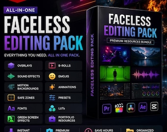 Faceless Editing Pack Bundle | Video Resources, Overlays, Presets, SFX (Digital Download)