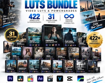 422+ Cinematic LUTs Bundle | Video Color Grading Presets | 31 LUT Collections & PowerGrades | Filmmaker Video Editing LUT Pack