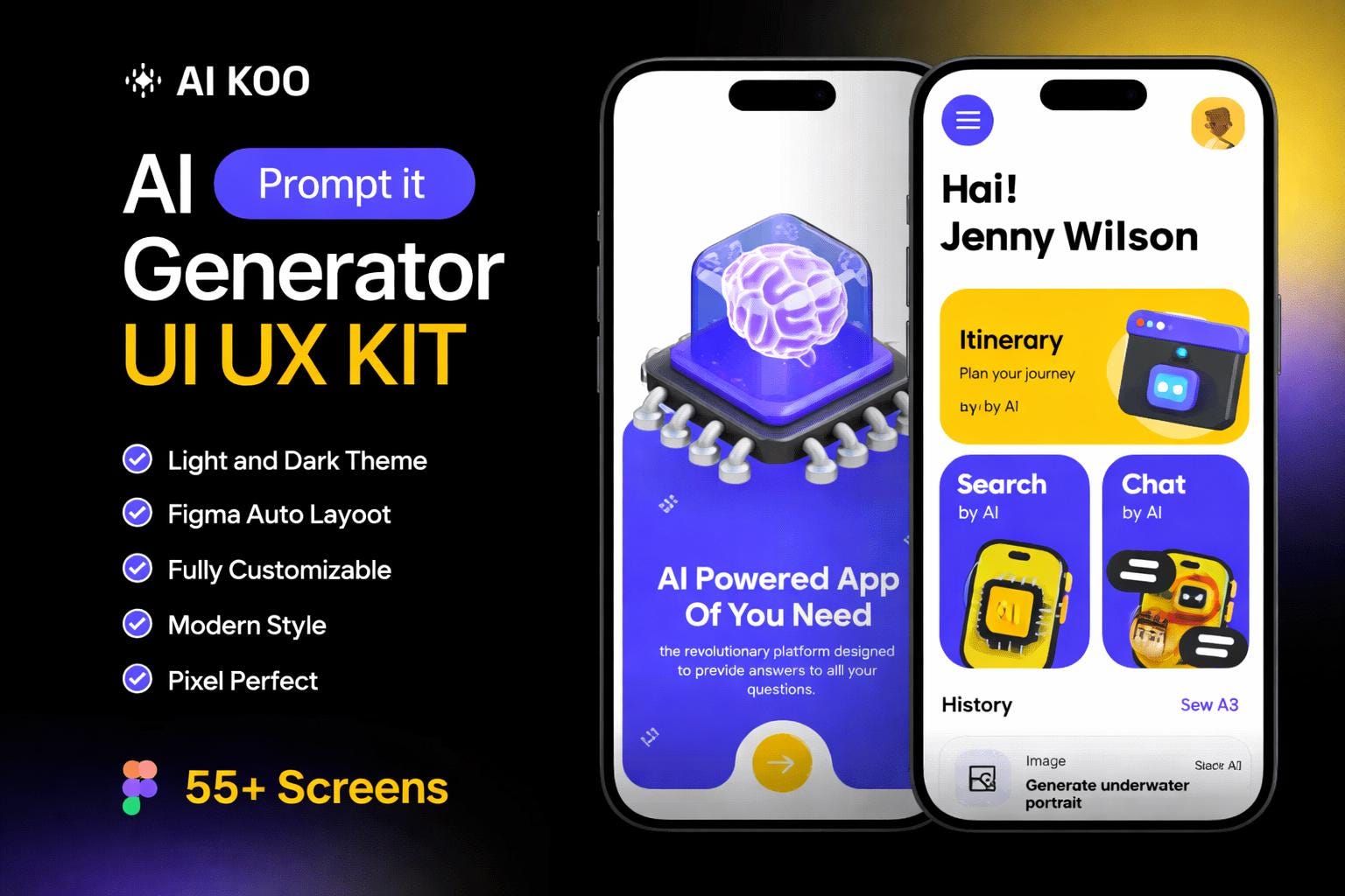 Ai Generator App UI Kit | 55+ Mobile Screens | Figma UX Design System ...
