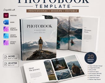Photobook Template, Editable Photo Album, 20+ Page Portfolio Template, InDesign Word Affinity Publisher, A4 US Letter, Photo Book