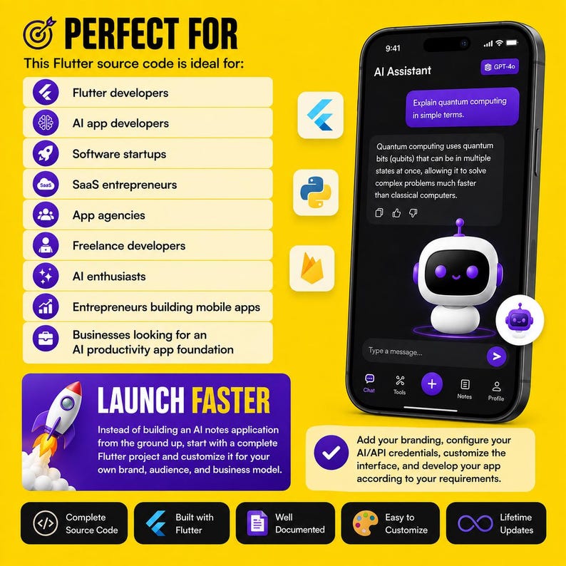 AI Notes Flutter-app broncode, AI-chatbot-app, GPT-4o-app, AdMob afbeelding 4
