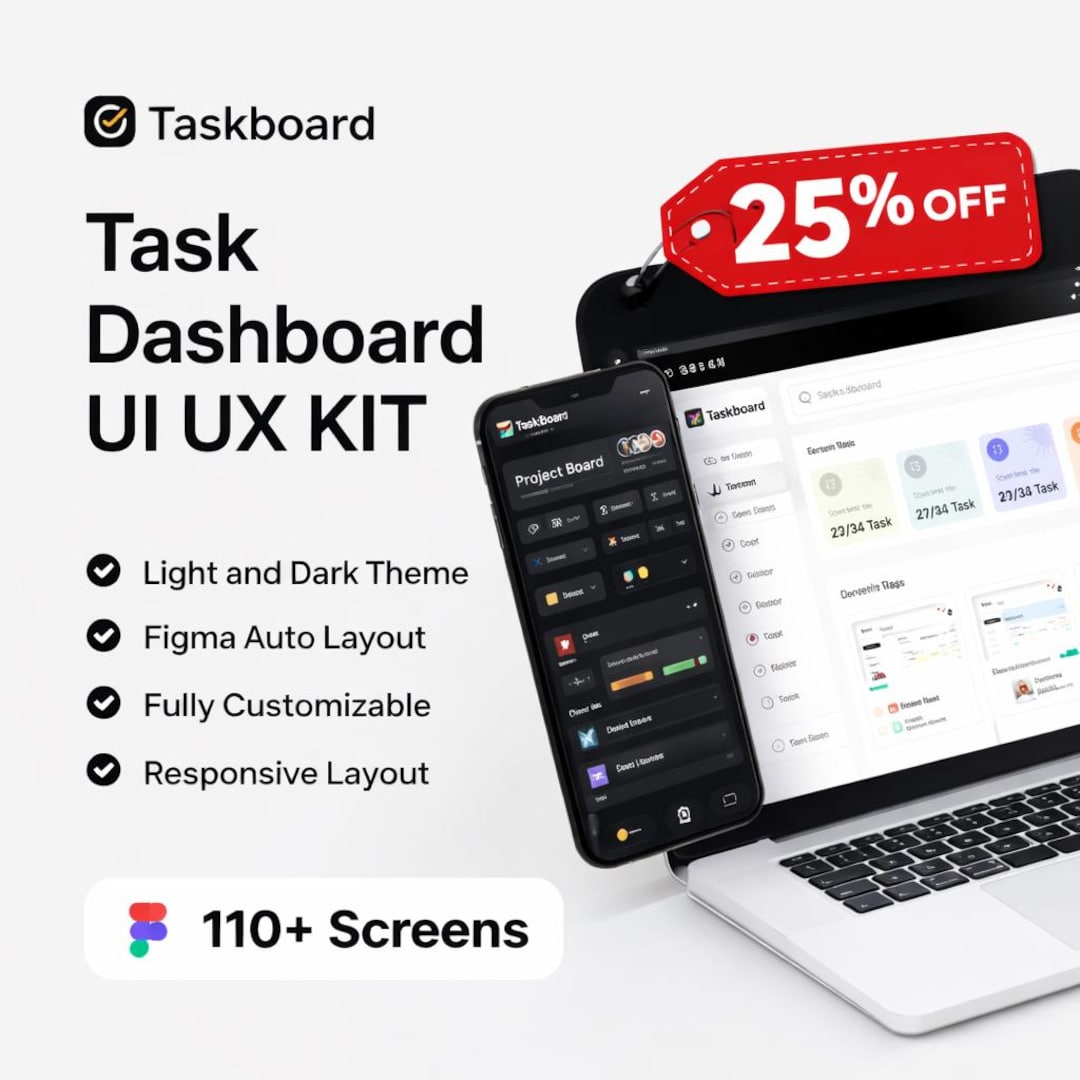 Task Dashboard UI UX Kit – 110+ Screens, Figma UI Kit, Task Management ...