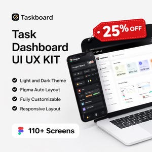 Aufgabe Dashboard UI UX Kit - 110+ Bildschirme, Figma UI Kit, Aufgabenmanage- ment Dashboard, Konsolendesign