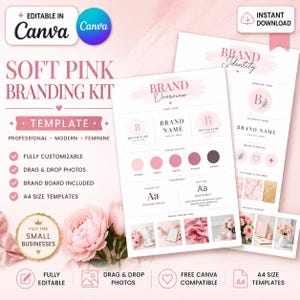 Soft Pink Canva Branding Kit Template | Editable Brand Board Template Small Business Branding Kit Visual Identity Guide | Feminine Brand Kit