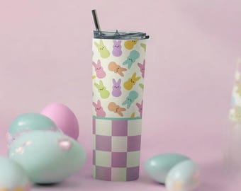 Pastel Bunny Tumbler, Spring Floral Insulated Cup (Includes Lid, Straw, Cleaner)