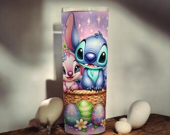 Easter Alien Bunny Tumbler, Cartoon Style Bunny Cup, Colorful Basket Design (Lid Straw Cleaner)