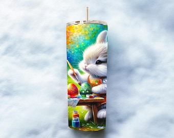 Easter Bunny Artist Tumbler, Painted Egg Spring Drinkware (Includes Lid, Straw, Cleaner)