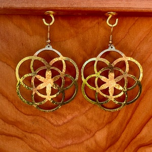Seed of Life Earrings.  Handcrafted Solid Brass. Sacred Geometry.