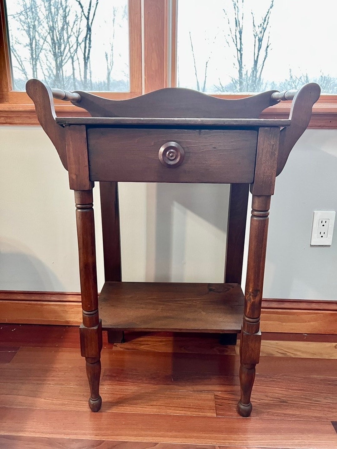 Antique Primitive Wash Stand Table Solid Wood 1 Drawer Etsy