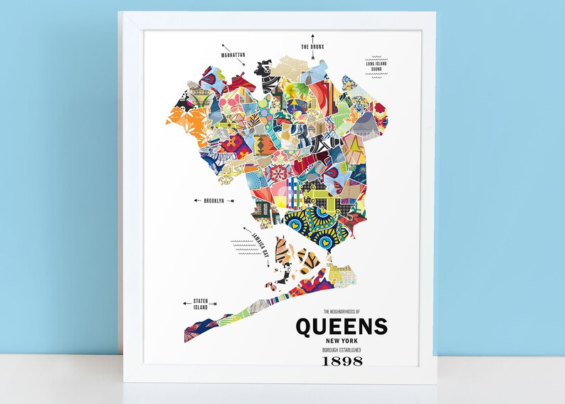 Cartel de la impresión de mapas de Queens, NY City imagen 4