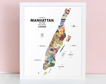 Manhattan, NYC New York Map Print Travel Poster