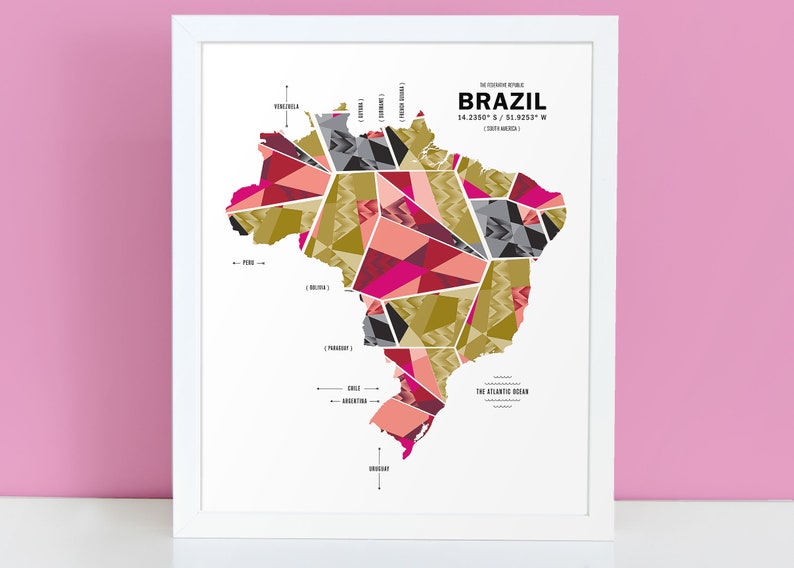 Cartel de impresión de mapa de Brasil imagen 1