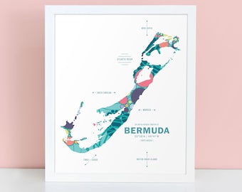 Affiche d'impression de carte des Bermudes