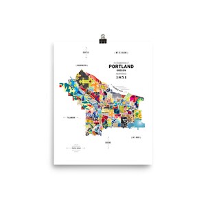 Portland, Oregon City Map Print Travel Poster