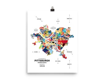 Pittsburgh, Pennsylvania City Map Print Travel Poster