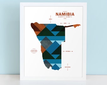 Cartel de impresión de mapas de Namibia