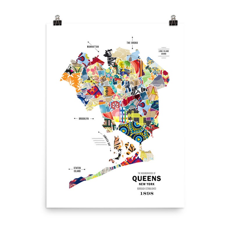 Cartel de la impresión de mapas de Queens, NY City imagen 2