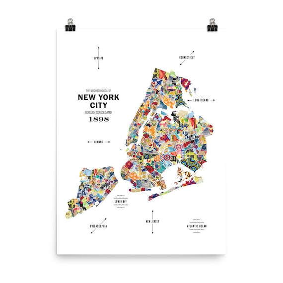 New York City NYC Map Print Travel Poster | Etsy